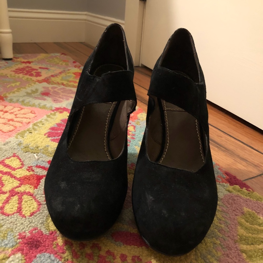 Black suede platform wedges